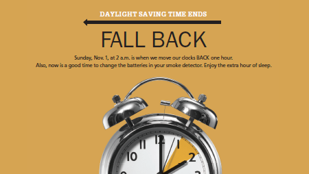 Reminder: Daylight Saving Time To End