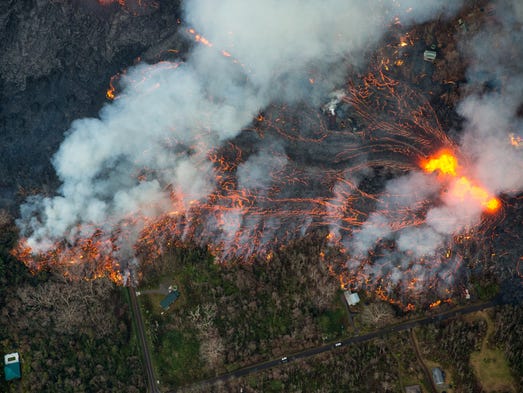 River of lava in Hawaii swallows everything in path