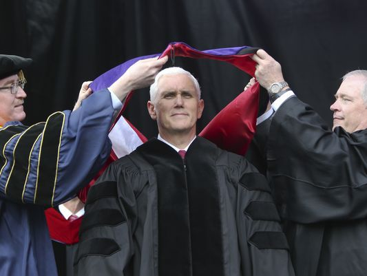 Vice President Mike Pence also delivered the commencement address at Grover City College in Pennsylvania on Saturday.