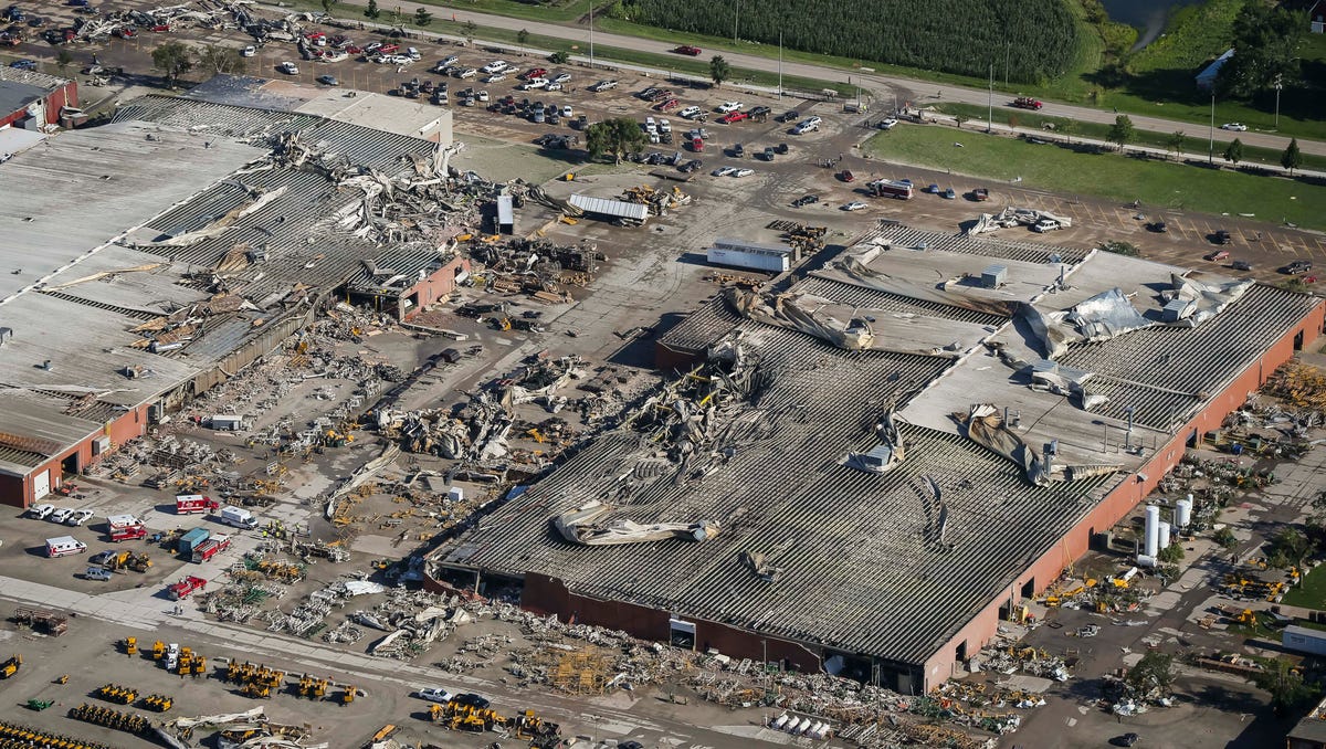 Photos Aerial view of Iowa tornado damage at Pella's Vermeer Corp.