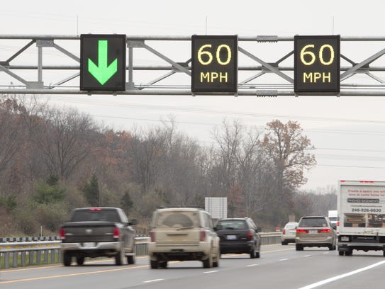 Southbound traffic takes advantage of a third lane