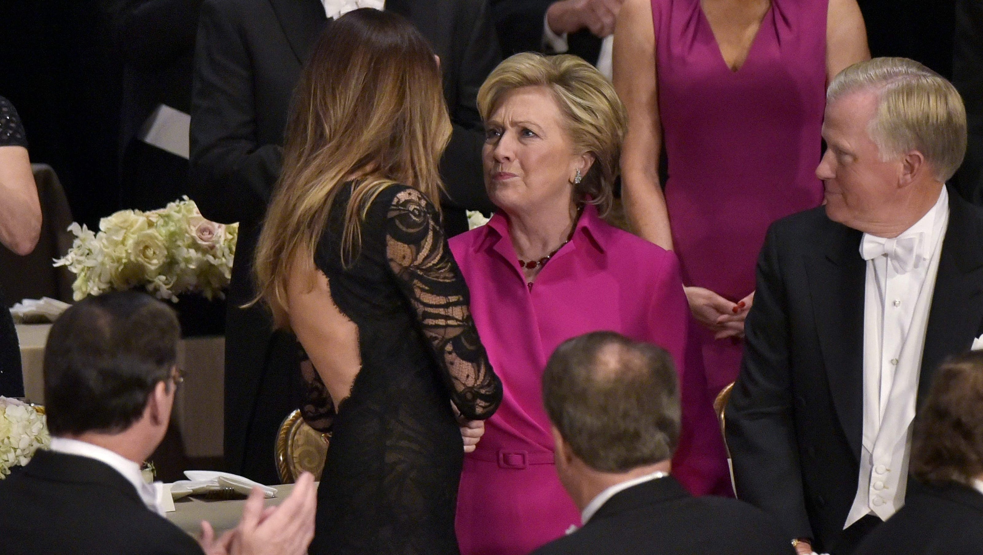 Hillary Clinton Ditches Pantsuit Stuns In Bright Pink Ralph Lauren Gown 