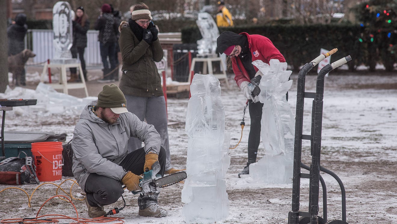 Arctic blast greets Plymouth Ice Festival crowds