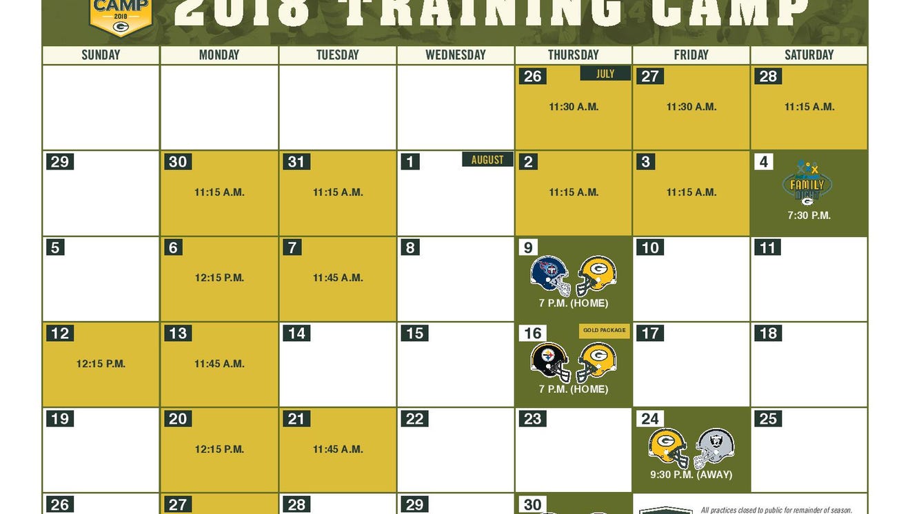Packers training camp: 2018 schedule includes 15 public practices
