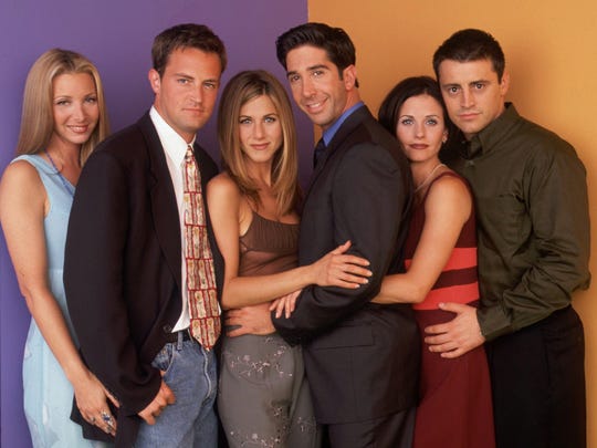 Lisa Kudrow, Matthew Perry, Jennifer Aniston, David Schwimmer, Courteney Cox, Matt LeBlanc on "Friends."