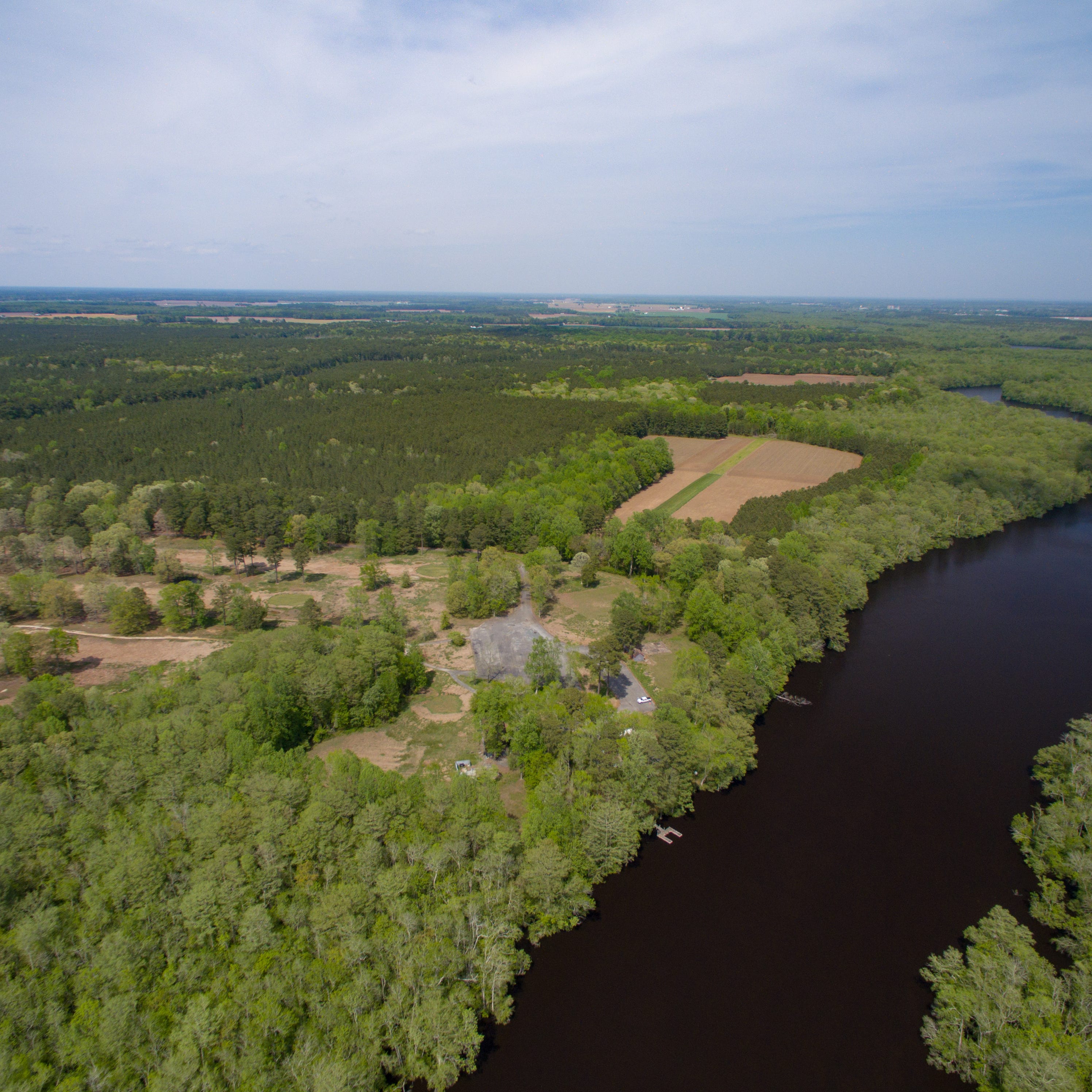 The Pocomoke River flows southward past the former Nassawango Country Club, left, in this aerial photo.