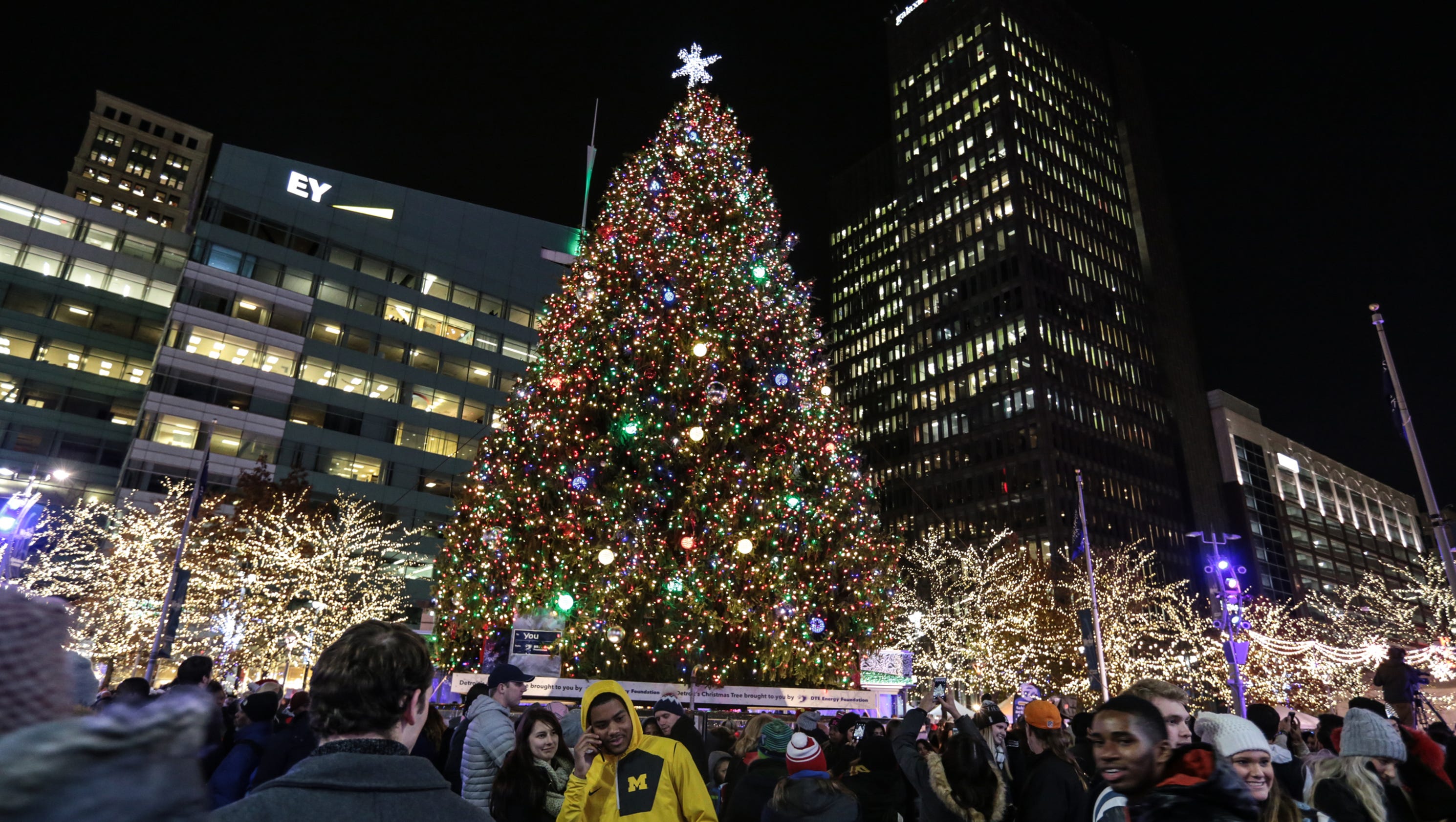 Detroit Christmas tree lights up Campus Martius