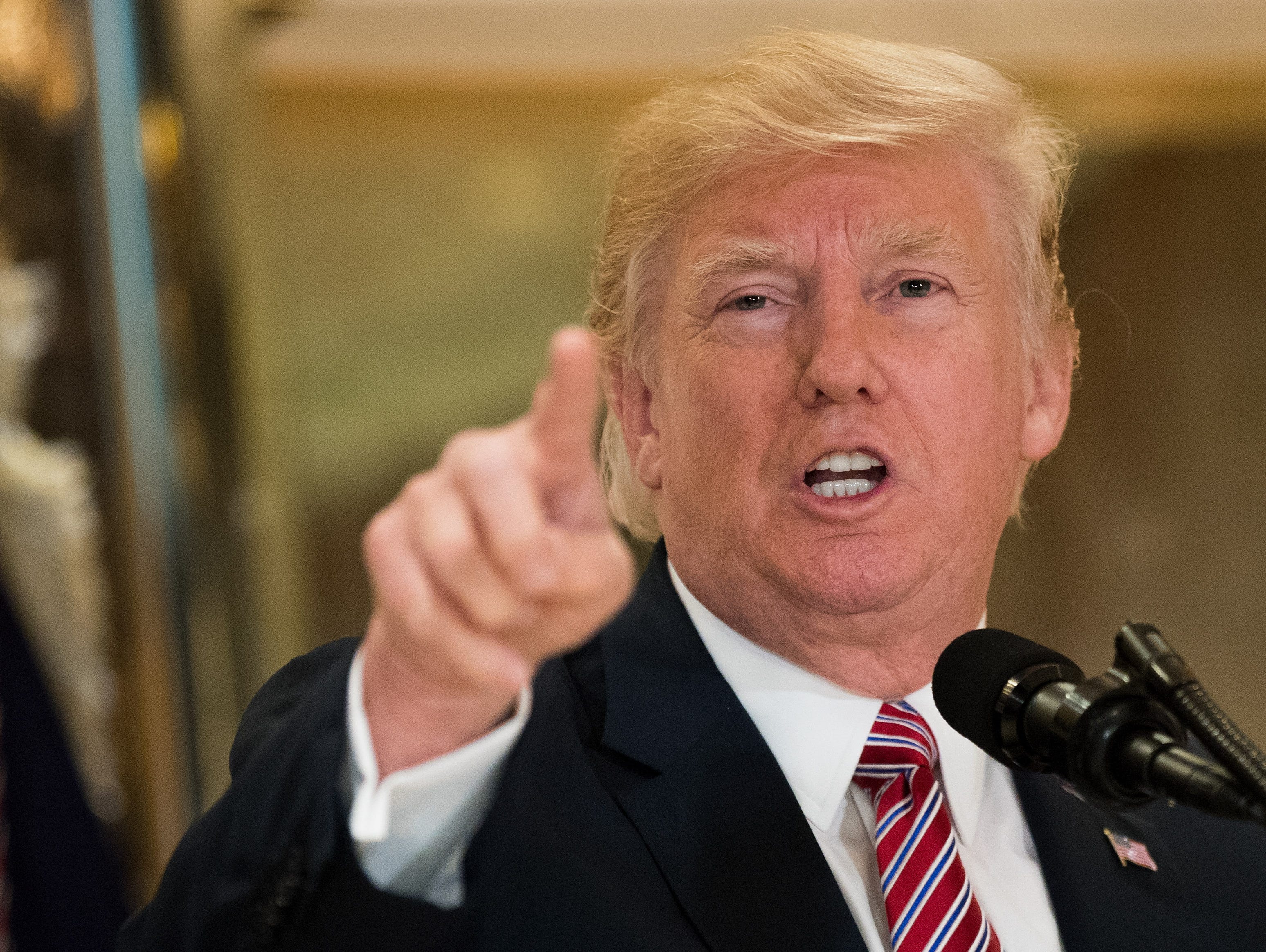 President Donald Trump delivers remarks following a meeting on infrastructure at Trump Tower, August 15, 2017 in New York City.