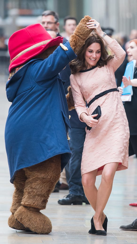 Duchess Kate Dances With Paddington Bear In Pink Dress