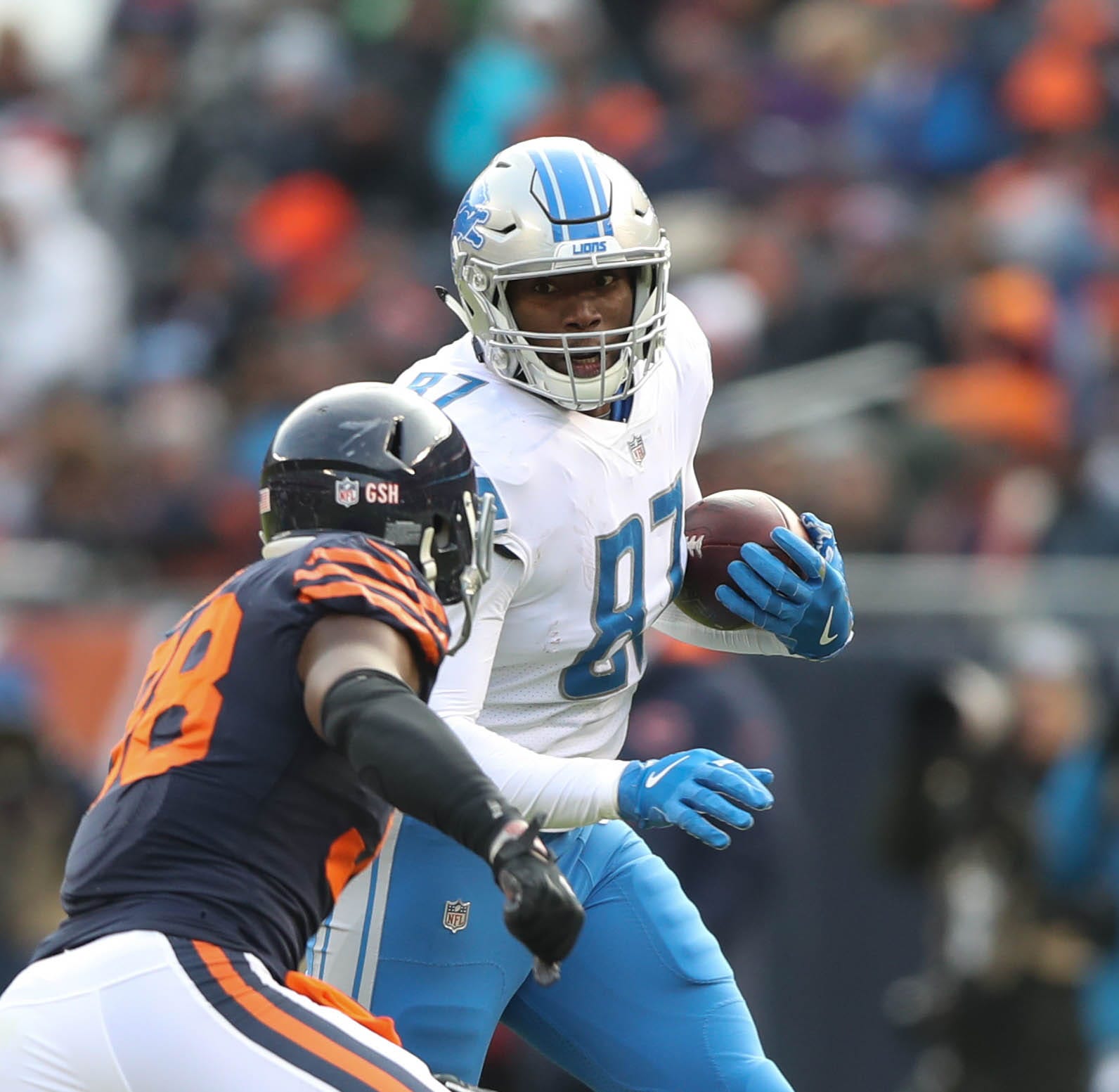 Detroit Lions tight end Darren Fells (80) blocks on offense against the  Baltimore Ravens during an NFL football game, Sunday, Sept. 26, 2021, in  Detroit. (AP Photo/Rick Osentoski Stock Photo - Alamy