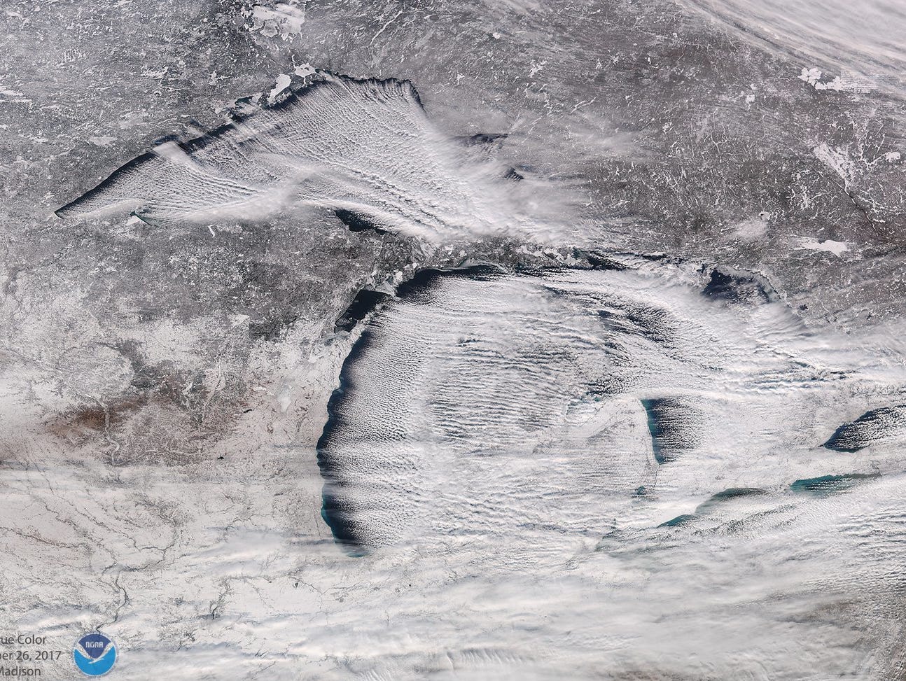 Stunning Satellite Image Shows Lake Effect Snow Over Great Lakes