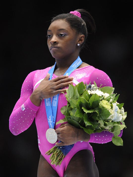 U.S. teen Simone Biles wins all-around gold at world championships