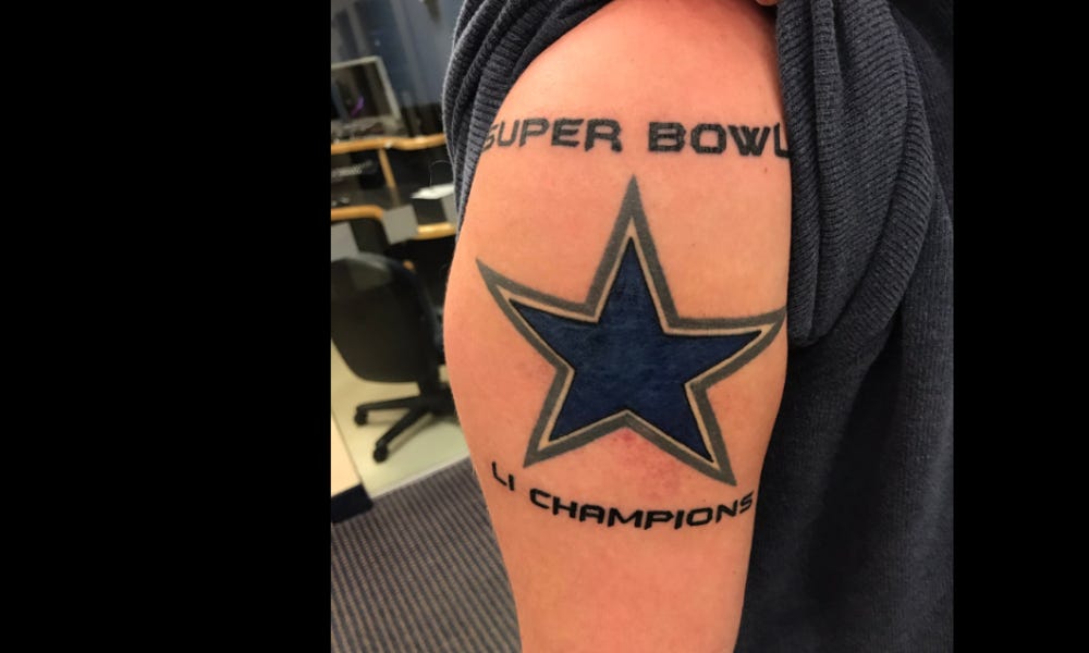 Texas radio host gets Dallas Cowboys World Champs 2015 tattoo