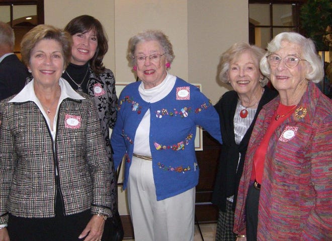 JACKIE ROONEY/SpecialJingle Bells parody writer Mary Kirk (from left), Bobbie Saitta, Marjorie McElroy, Cynthia Akre and Dottie Neinstedt were among the members and guests who attended the FOCUS Cummer Champagne brunch.
