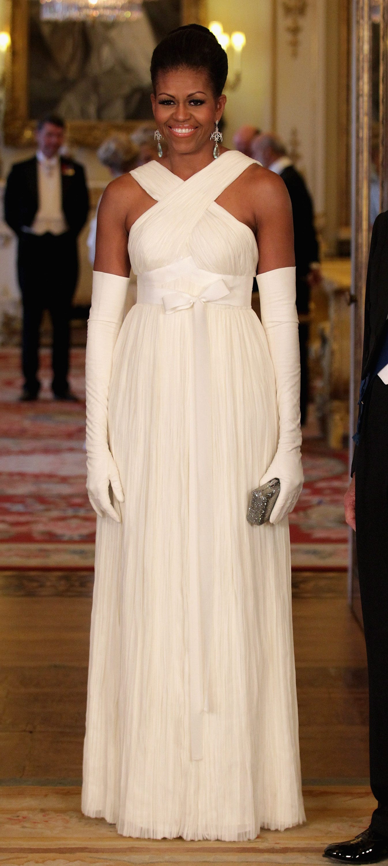 Michelle Obama wears white Tom Ford gown to palace