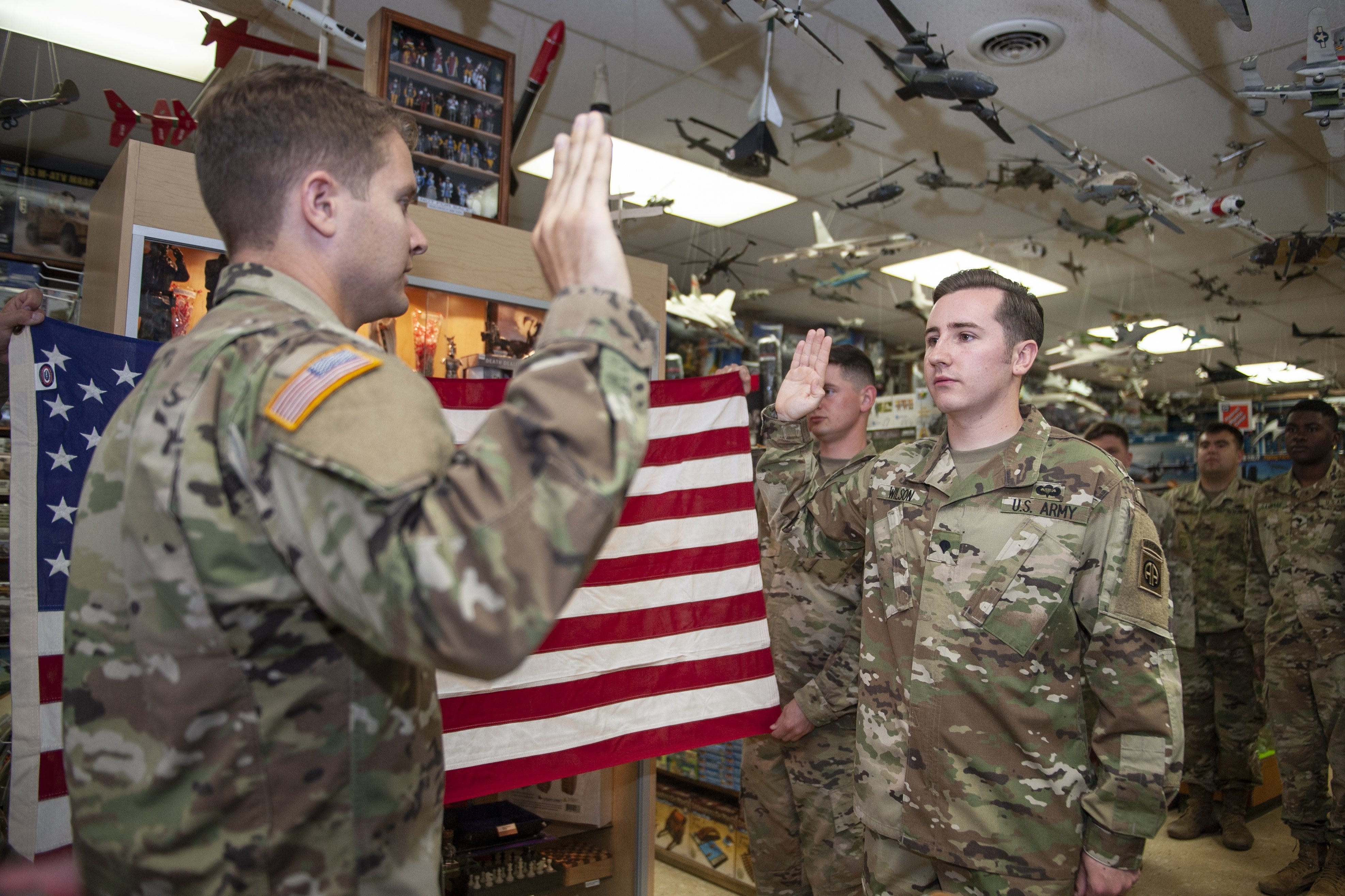 Soldier reenlists in Hobbit Hobby Shop