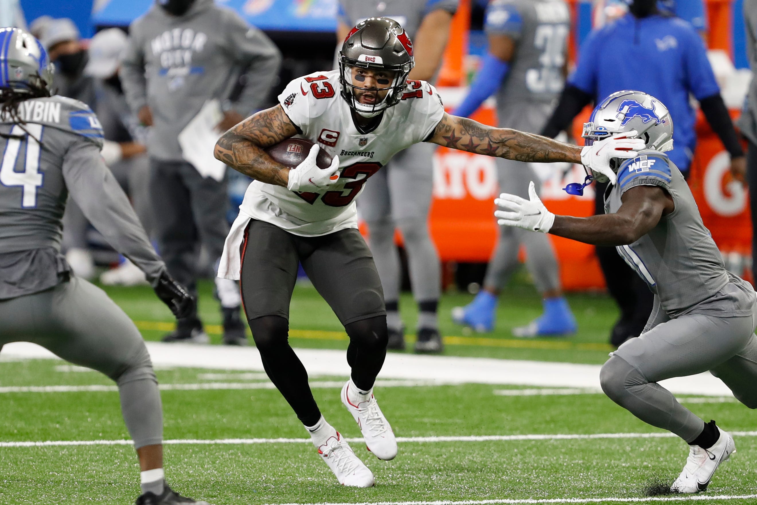 Tampa Bay Buccaneers' Cam Gill (49) runs onto the field before the NFL  Super Bowl 55 football g …