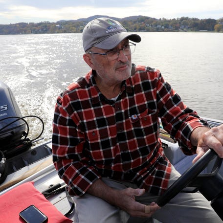 John Lipscomb, boat captain and vice president of advocacy for Riverkeeper, gives a tour of the Kingston area on the Hudson River Oct. 25, 2023, which would be affected by the Coast Guard's decision to redefine the restricted "Port of New York" region for the placement of anchorages for barges in the Hudson. This plan was fought and legislated against earlier.