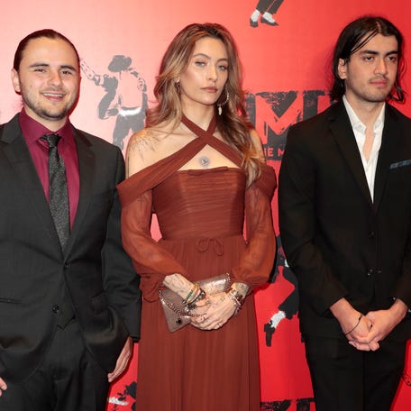 Prince Jackson (left), Paris Jackson and Bigi Jackson attend the opening night of "MJ: The Musical" at Prince Edward Theatre on March 27, 2024, in London.