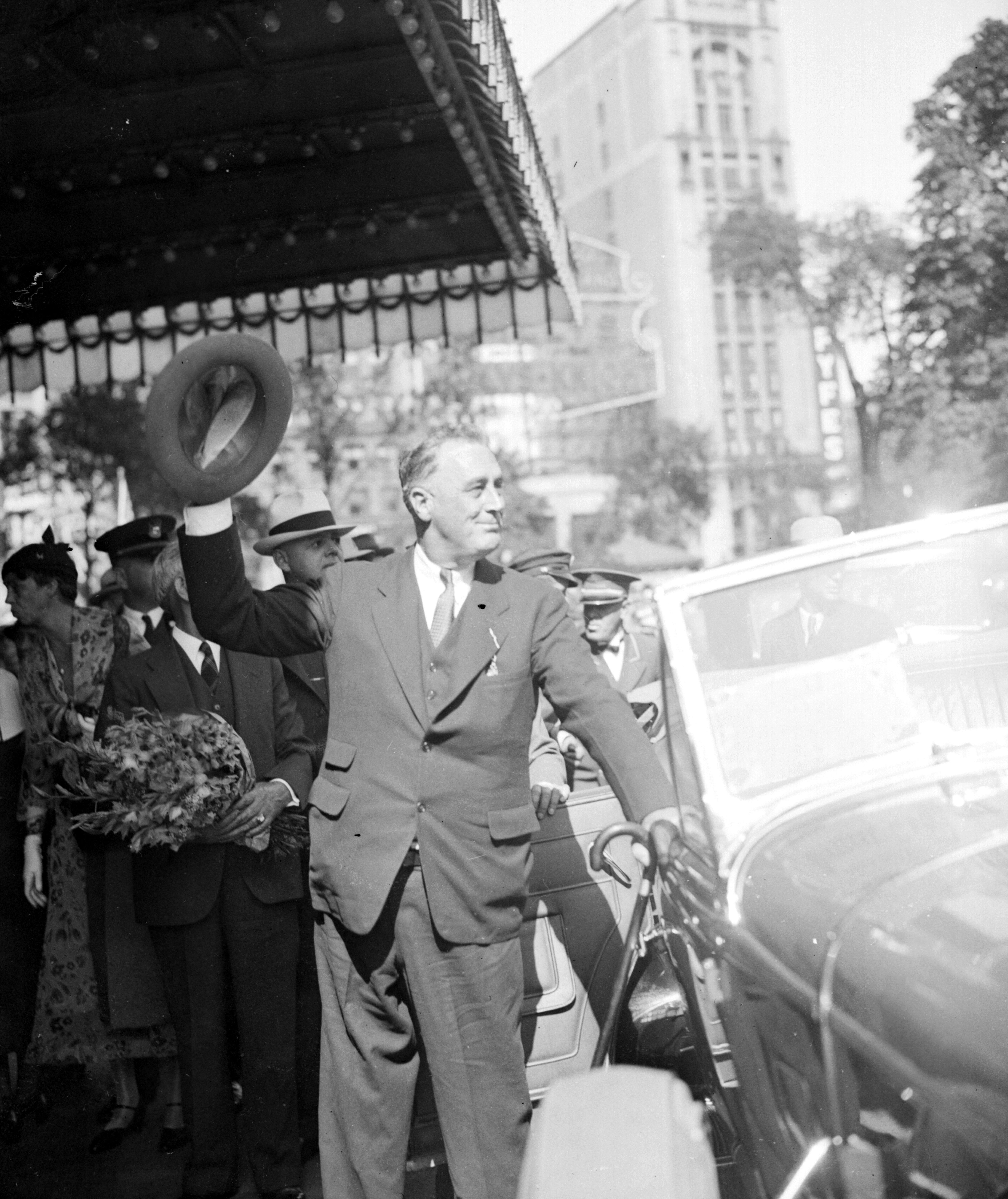 President Franklin D. Roosevelt arrives at Michigan Central Depot, now called Michigan Central Station, on Oct. 1, 1943. Roosevelt was one of at least three presidents to disembark through the depot, along with Presidents Herbert Hoover and Harry S. Truman.