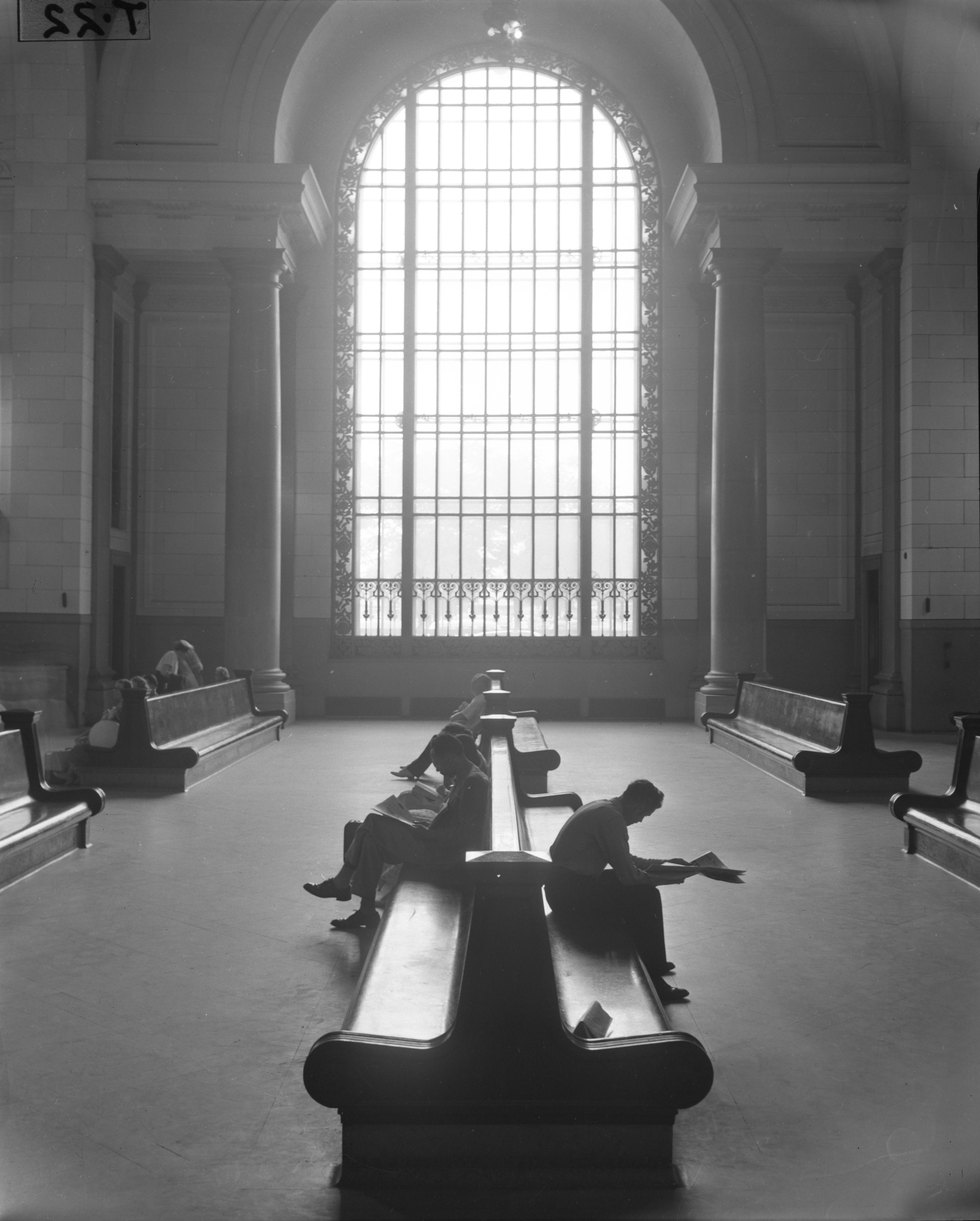 Michigan Central Station's waiting room had marble floors, bronze chandeliers, 68-foot Corinthian columns, and three arched 21-by-40 foot windows flanked by four smaller windows, according to Historic Detroit.