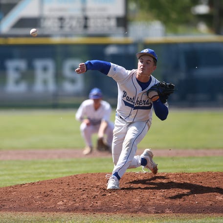 Wallkill's Kyle DeGroat pitches during the New York State Class AA subregional baseball game versus Horseheads on May 30, 2024.
