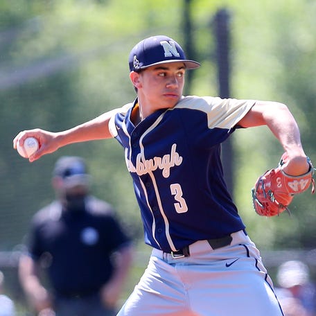 Newburgh pitcher Chase Rounds pitching against Ketcham during the state Class AAA regional final baseball playoff game at Purchase College June 1, 2024. Ketcham won the game 15-2.
