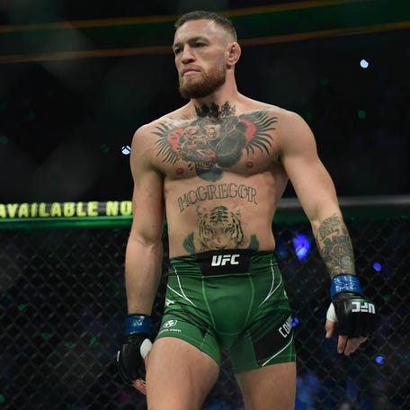 Conor McGregor before fighting against Dustin Poirier during UFC 264 at T-Mobile Arena.