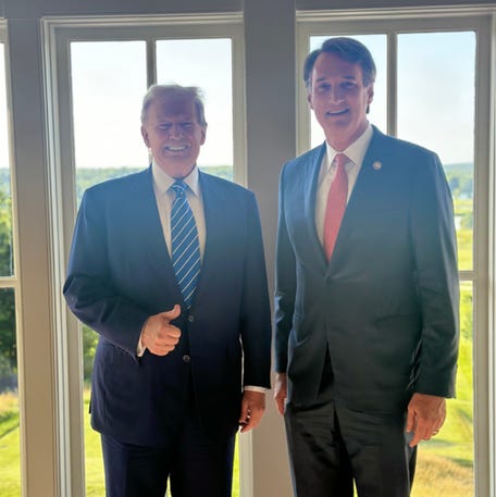 Presumptive 2024 Republican presidential nominee Donald Trump and Virginia Republican Gov. Glenn Youngkin met on Thursday, June 13, 2024, at Trump National Golf Club in Potomac Falls, Virginia.