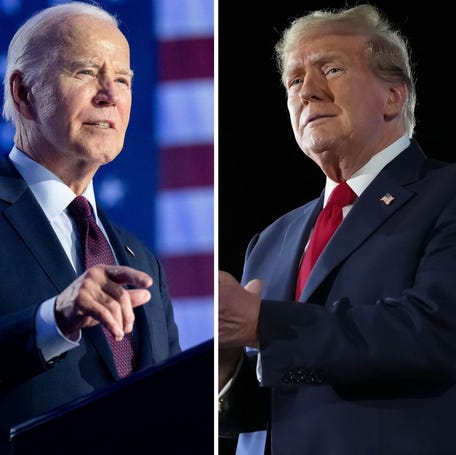 President Joe Biden (left) is running for reelection against former president Donald Trump and independent candidate Robert F. Kennedy Jr.