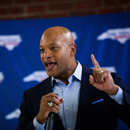 Maryland Gov. Wes Moore speaks at a Josh Stein for governor campaign event on Tuesday, June 11, 2024, at the Retired Military Association in Fayetteville.