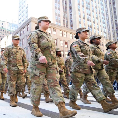 The US Army marches in the 2023 New York City Veterans Day parade on Nov. 11, 2023.
