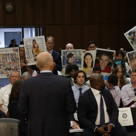 Boeing President and CEO Dave Calhoun addresses relatives of Boeing airplane crash victims on Capitol Hill in Washington, D.C., June 18, 2024.
