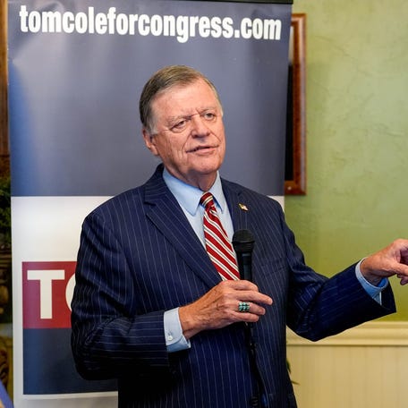 U.S. Rep. Tom Cole speaks after a decisive win in the primaries at Cole's watch party at Nosh Restaurant in Moore, on Tuesday, June 18, 2024.