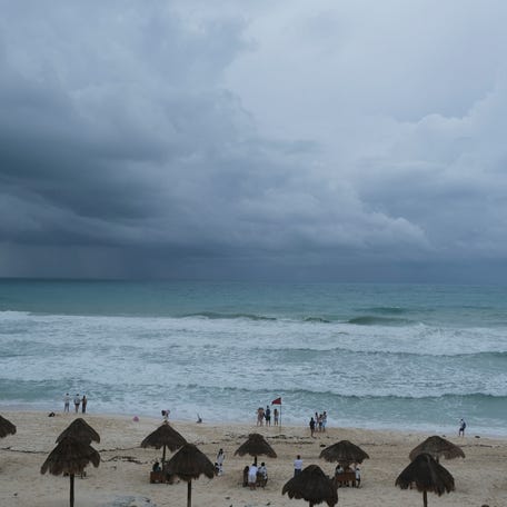 Storm clouds are seen on the horizon as Potential Tropical Cyclone One causes rainfall and coastal flooding, in Cancun, Mexico June 18, 2024.