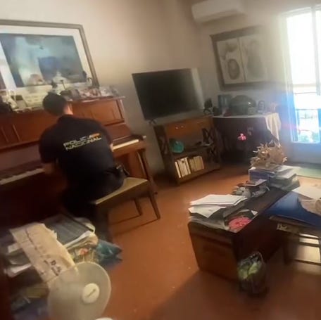 Police officer Cesar Raro of Valencia, Spain gave a moment of peace to an 84-year-old woman by playing music on her piano after an attempted robbery.