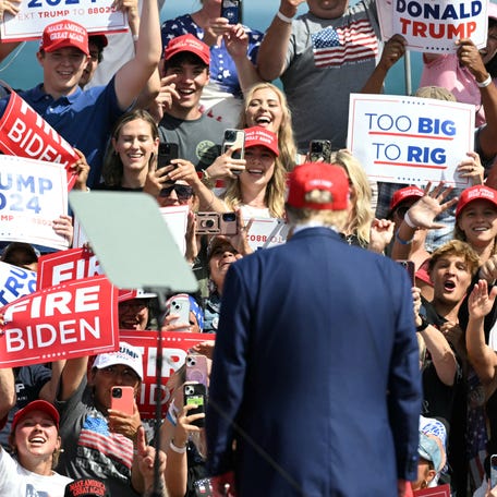 Former President Donald Trump campaigns for reelection in Racine, Wis., on June 18, 2024.