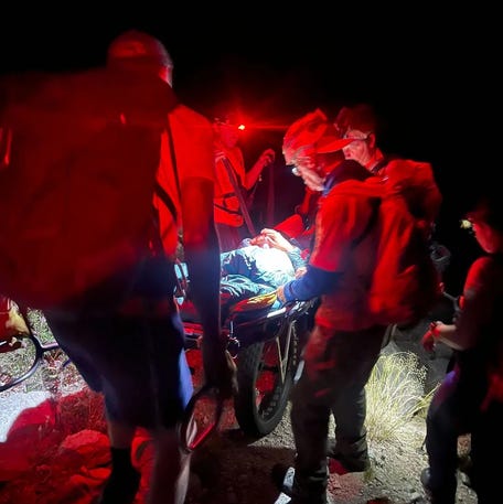 Inyo County search and rescue officials rescue a hiker paralyzed by a spider bite near the Taboose Trail of California's John Muir Trail on June 12, 2024.