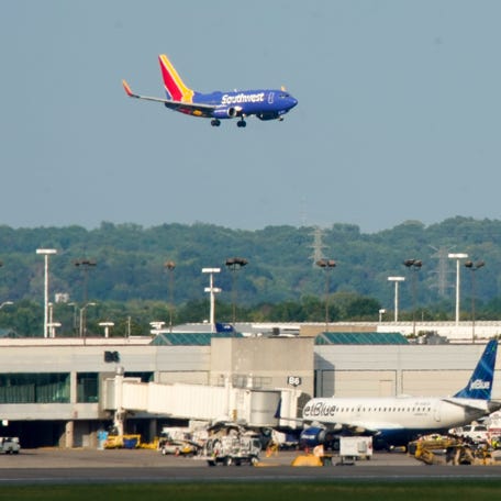 A Southwest Airlines flight approaches for landing at the Nashville International Airport. The FAA is investigating after a Southwest flight flew so low over Oklahoma on June 17, 2024, it triggered an altitude warning from air traffic control.