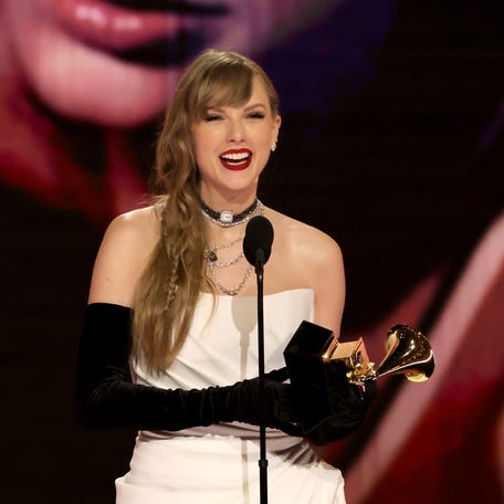 LOS ANGELES, CALIFORNIA - FEBRUARY 04: Taylor Swift accepts the Best Pop Vocal Album award for â€œMidnightsâ€ onstage during the 66th GRAMMY Awards at Crypto.com Arena on February 04, 2024 in Los Angeles, California. (Photo by Kevin Winter/Getty Images for The Recording Academy)