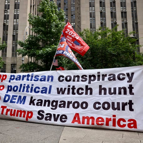 May 30, 2024; New York, NY, USA; The scene outside of Manhattan Criminal Court during jury deliberations in the New York criminal trial of former President Donald Trump. Judge Juan Merchan has given the jury their instructions and deliberations have begun. The former president faces 34 felony counts of falsifying business records in the first of his criminal cases to go to trial. Mandatory Credit: Olivia Falcigno-USA TODAY