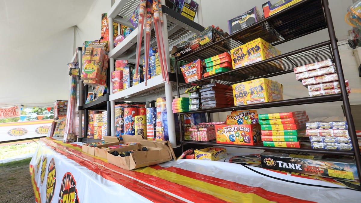 Fireworks for sale at a TNT Fireworks tent on Route 55 in LaGrange on June 25, 2024.