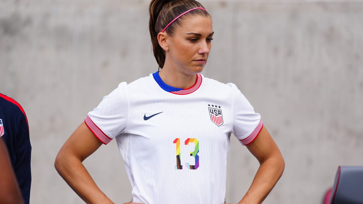 USA women's forward midfielder Alex Morgan (13) before the match against Korea Republic. Morgan will not compete in the 2024 Paris Olympics. New coach Emma Hayes left her off the USWNT roster for the first time since 2008.