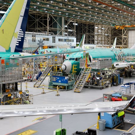 737 MAX aircraft are seen in various states of assembly at the Boeing 737 factory on June 25, 2024, in Renton, Washington.