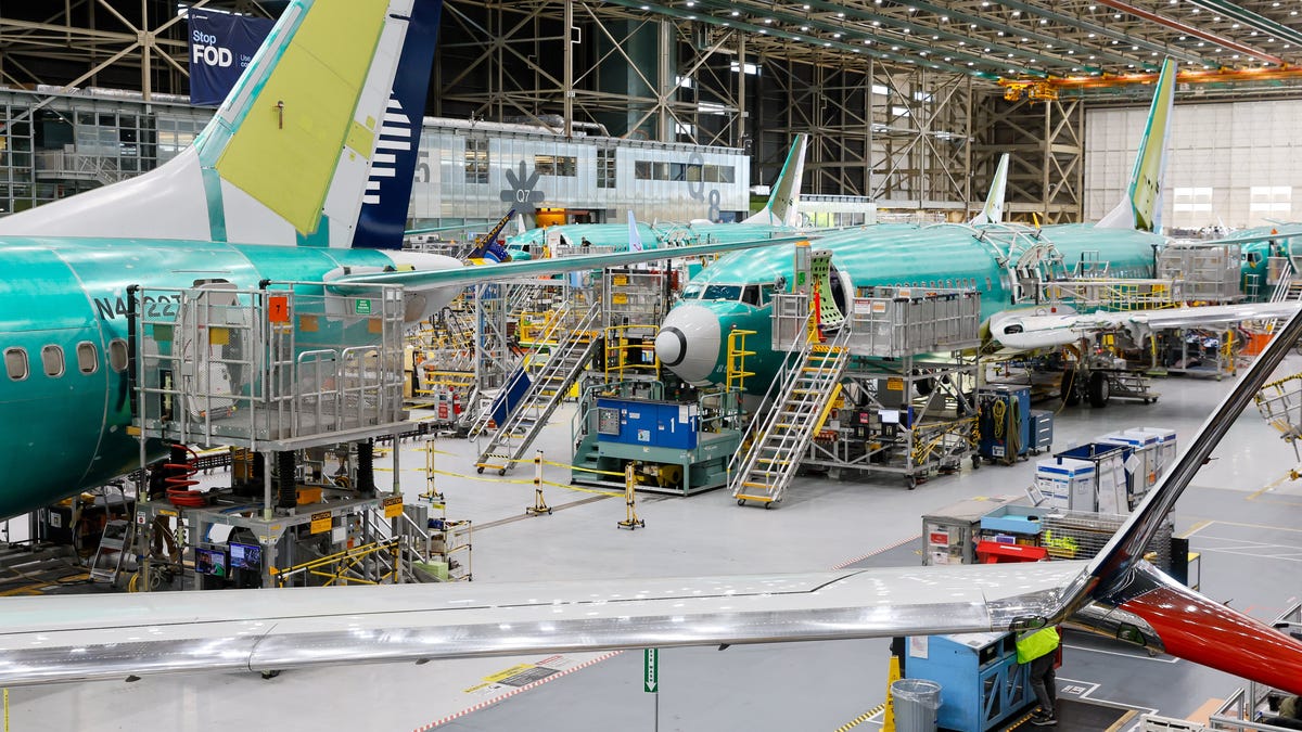 737 MAX aircraft are seen in various states of assembly at the Boeing 737 factory on June 25, 2024, in Renton, Washington.