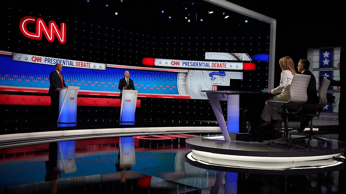 Democrat candidate, U.S. President Joe Biden, and Republican candidate, former U.S. President Donald Trump, attend a presidential debate in Atlanta, Georgia.