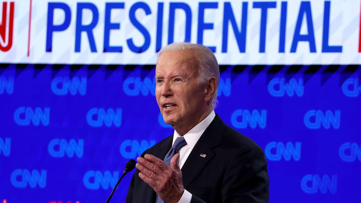 President Joe Biden delivers remarks during the CNN Presidential Debate at the CNN Studios on June 27, 2024 in Atlanta, Georgia.