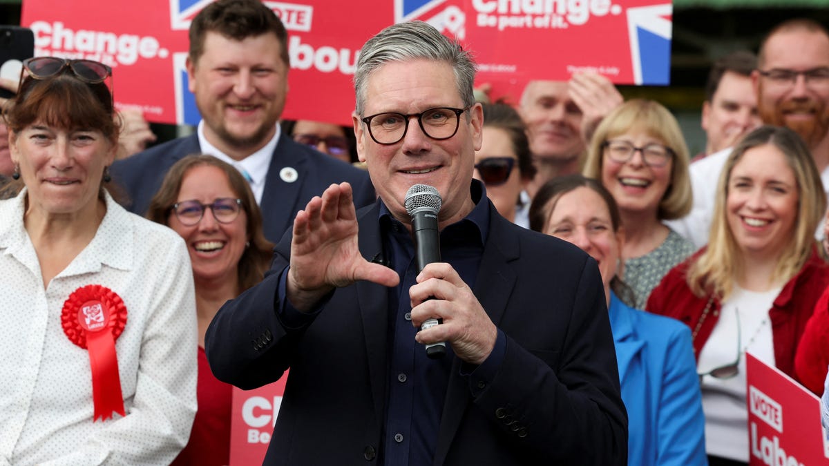 British opposition Labour Party leader Keir Starmer speaks during a general election campaign event, in Hitchin, Britain, on July 1, 2024.