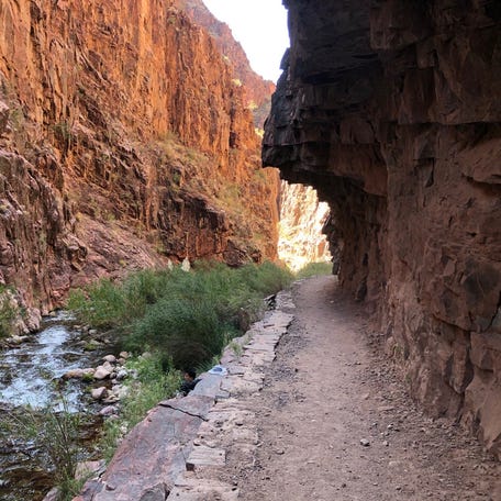 The "box" portion of the North Kaibab Trail, where the canyon narrows leading into Phantom Ranch.