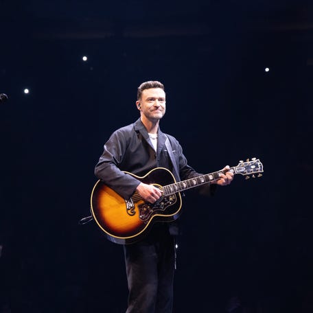 Justin Timberlake performs on stage during The Forget Tomorrow World Tour at Rogers Arena on April 29, 2024 in Vancouver, British Columbia.